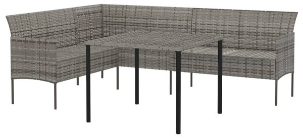 2 részes szürke polyrattan kerti étkezőgarnitúra párnákkal