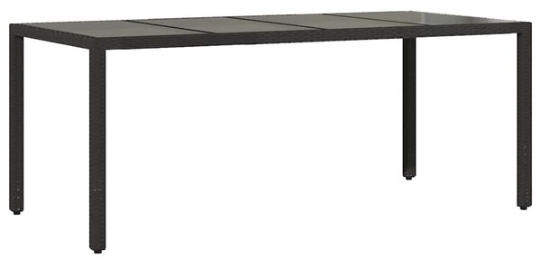 Fekete polyrattan üveglapos kerti asztal 190 x 90 x 75 cm