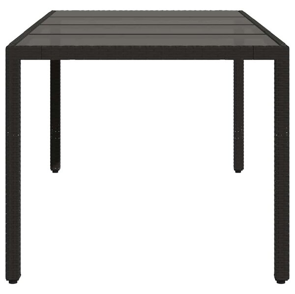 Fekete polyrattan üveglapos kerti asztal 190 x 90 x 75 cm