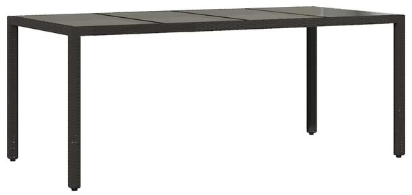 Fekete polyrattan üveglapos kerti asztal 190 x 90 x 75 cm