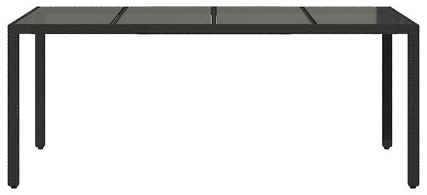 Fekete polyrattan üveglapos kerti asztal 190 x 90 x 75 cm