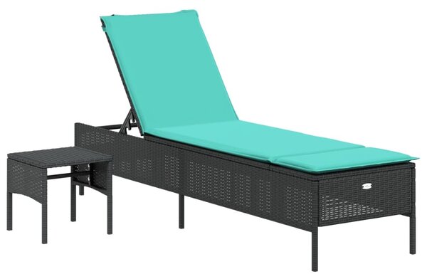 Fekete polyrattan napozóágy asztallal és párnával