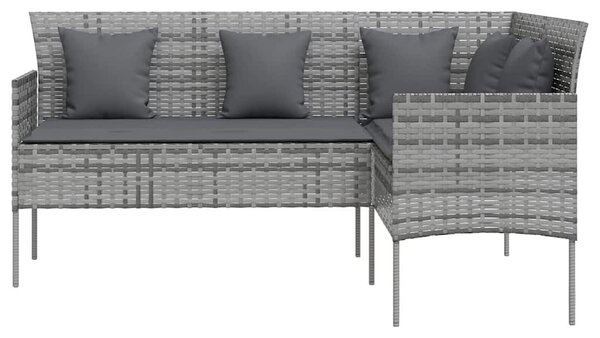 5 személyes szürke polyrattan L-alakú kanapészett párnákkal