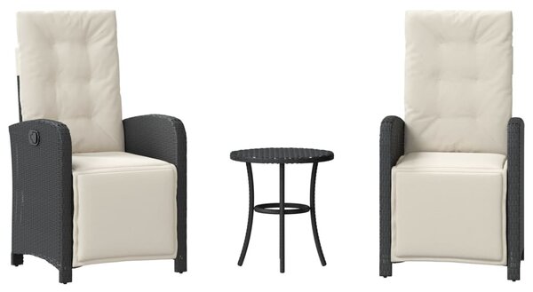 3 részes fekete polyrattan bisztrógarnitúra párnával