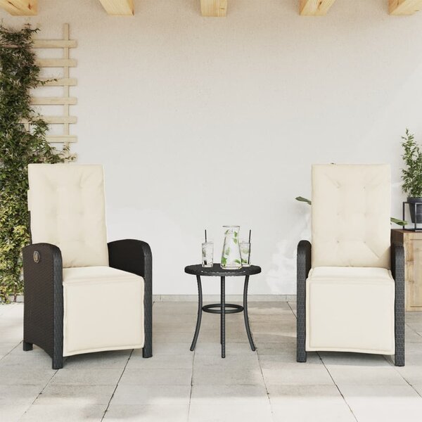 3 részes fekete polyrattan bisztrógarnitúra párnával