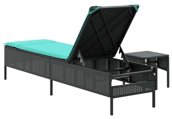 Fekete polyrattan napozóágy asztallal és párnával