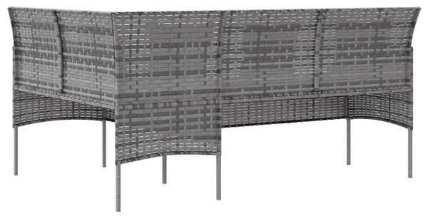 5 személyes szürke polyrattan L-alakú kanapészett párnákkal