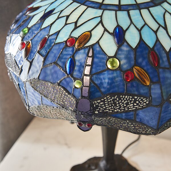 Endon klasszikus tiffany asztali lámpa dragonfly blue sötétbarna sokszínű end64089
