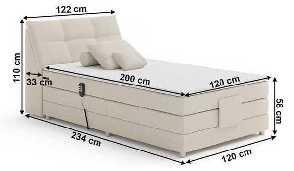 KONDELA Elektromos állítható ágy, boxspring, bézs, 120x200, GERONA NEW