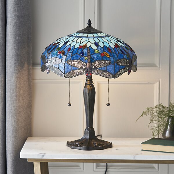 Endon klasszikus tiffany asztali lámpa dragonfly blue sötétbarna sokszínű end64089
