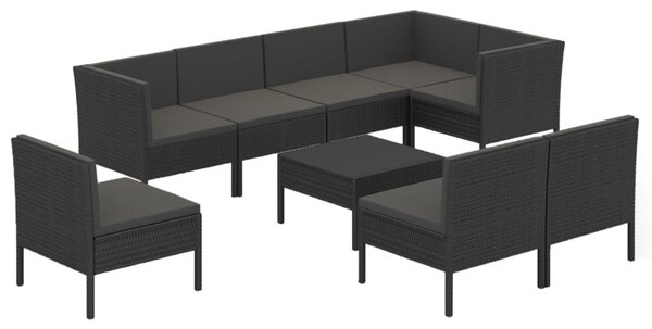 9 részes fekete polyrattan kerti ülőgarnitúra párnákkal
