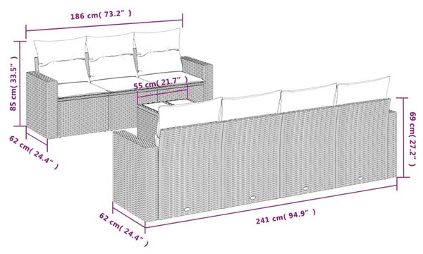 8 részes világosszürke polyrattan kerti ülőgarnitúra párnával