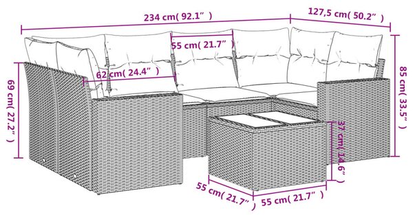7 részes világosszürke polyrattan kerti ülőgarnitúra párnákkal