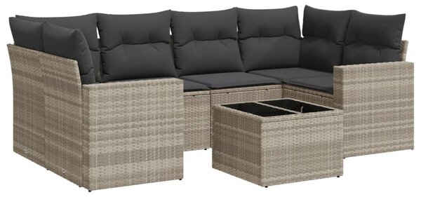 7 részes világosszürke polyrattan kerti ülőgarnitúra párnákkal