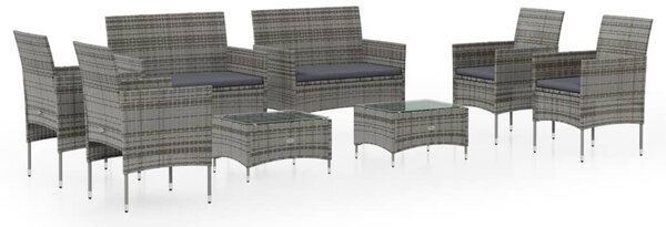 8 részes szürke polyrattan kerti bútorszett párnákkal