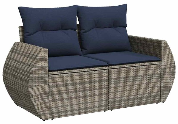 9 részes szürke polyrattan akácfa kerti ülőgarnitúra párnákkal