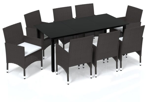 9 részes barna polyrattan kerti étkezőgarnitúra párnákkal