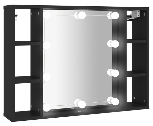 Fekete tükrös szekrény LED-ekkel 76 x 15 x 55 cm
