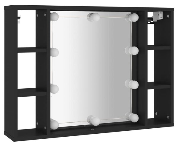 Fekete tükrös szekrény LED-ekkel 76 x 15 x 55 cm