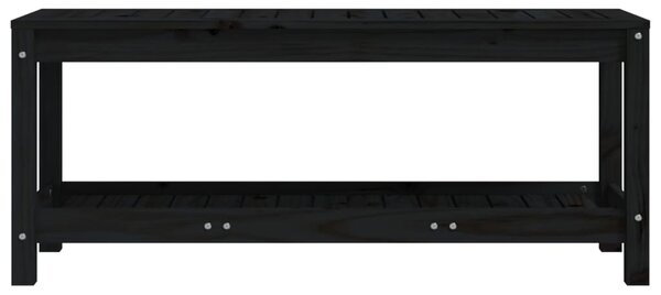 Fekete tömör fenyőfa kerti pad 108x35x45 cm