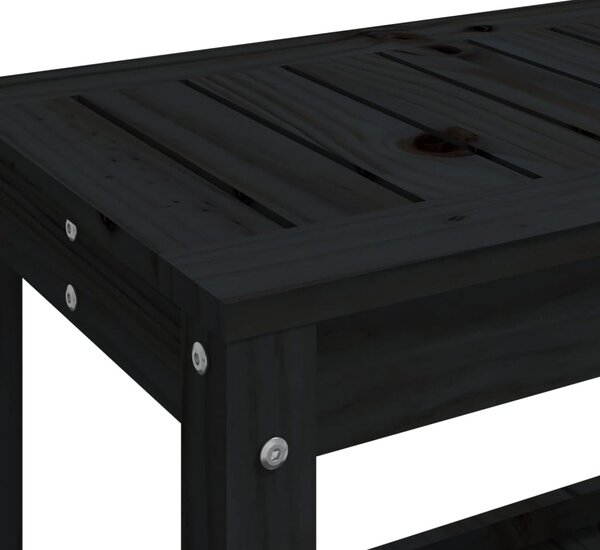 Fekete tömör fenyőfa kerti pad 108x35x45 cm