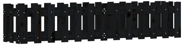 Fekete tömör fenyőfa kerti magaságyás kerítéssel 150x30x30 cm