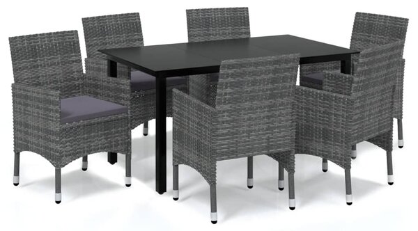 7 részes szürke polyrattan kerti étkezőgarnitúra párnákkal