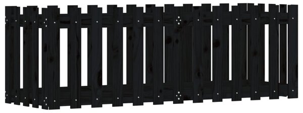 Fekete tömör fenyőfa kerti magaságyás kerítéssel 150x50x50 cm