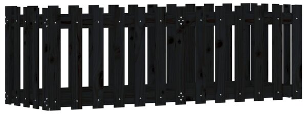 Fekete tömör fenyőfa kerti magaságyás kerítéssel 150x50x50 cm