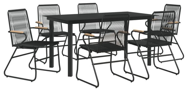 7 részes fekete PVC rattan kerti étkezőgarnitúra