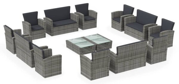 16 részes szürke polyrattan kerti ülőgarnitúra párnákkal