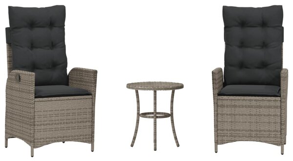 3 részes szürke polyrattan bisztrógarnitúra párnákkal