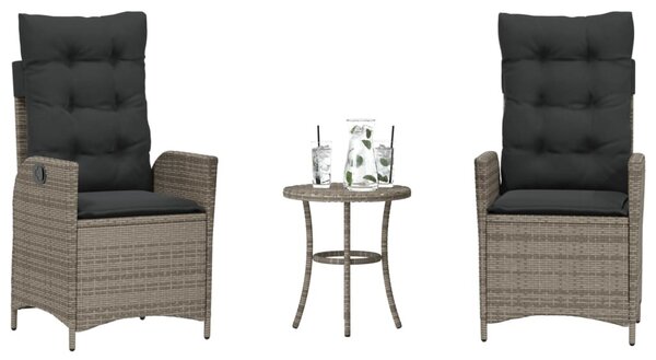 3 részes szürke polyrattan bisztrógarnitúra párnákkal