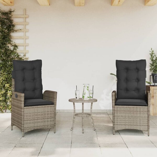 3 részes szürke polyrattan bisztrógarnitúra párnákkal
