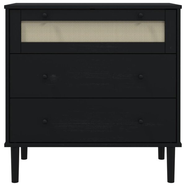 SENJA fekete rattan hatású tömör fenyőfa komód 80 x 40 x 80 cm