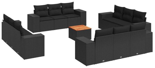 13 részes fekete polyrattan kerti ülőgarnitúra párnákkal