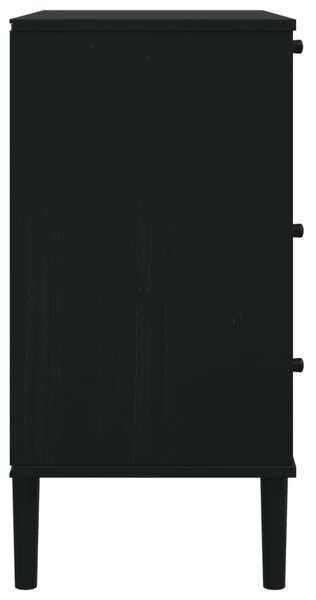 SENJA fekete rattan hatású tömör fenyőfa komód 80 x 40 x 80 cm