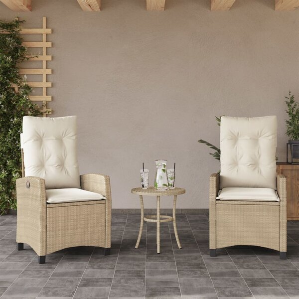 3 részes bézs polyrattan bisztrógarnitúra párnával