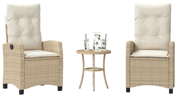 3 részes bézs polyrattan bisztrógarnitúra párnával