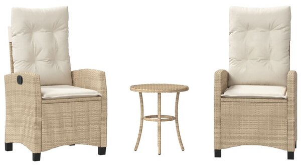 3 részes bézs polyrattan bisztrógarnitúra párnával