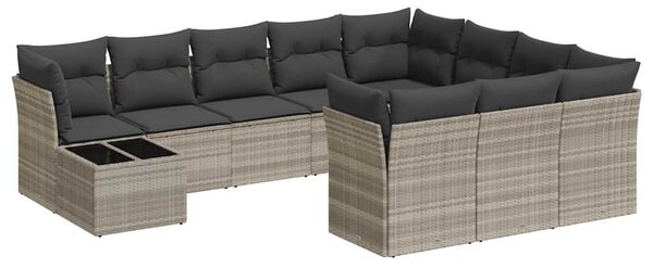 11 részes világosszürke polyrattan kerti ülőgarnitúra párnákkal