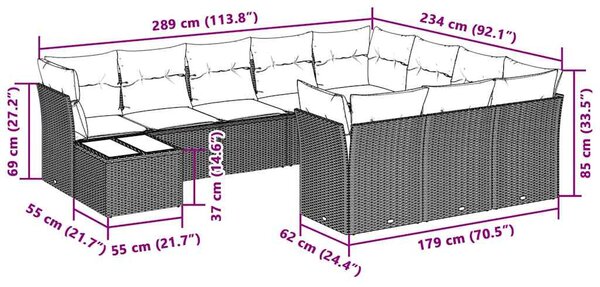 11 részes világosszürke polyrattan kerti ülőgarnitúra párnákkal
