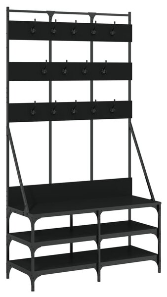 Fekete ruhafogas cipőpolccal 100x40x184 cm