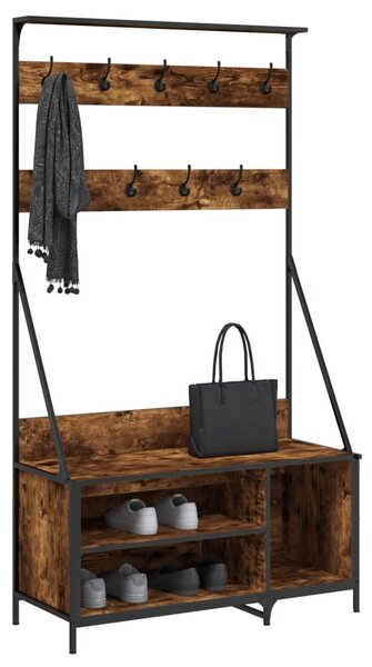 Füstös tölgy színű ruhafogas cipőpolccal 100x41x184 cm