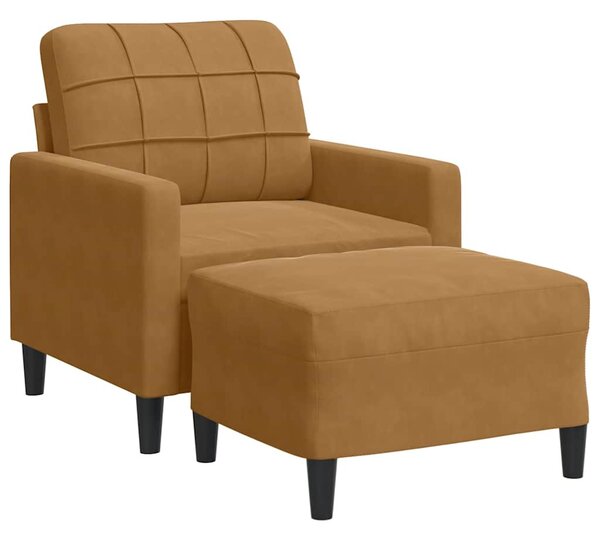 Barna bársony kanapéfotel lábtartóval 60 cm