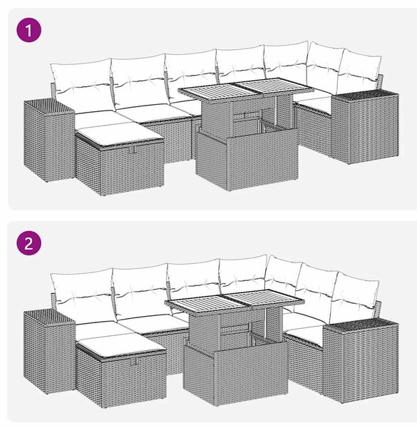 8 részes barna polyrattan akácfa kerti ülőgarnitúra párnákkal
