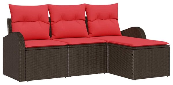 Kanapé Szett párnával tárolóval 4 pcs Barna és Piros polirattan