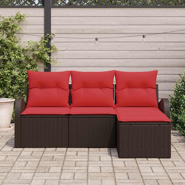 Kanapé Szett párnával tárolóval 4 pcs Barna és Piros polirattan