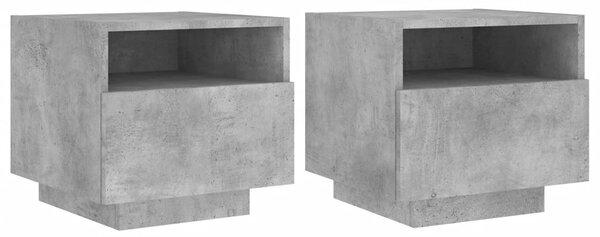 2 db betonszürke éjjeliszekrény LED-világítással 40x39x37 cm