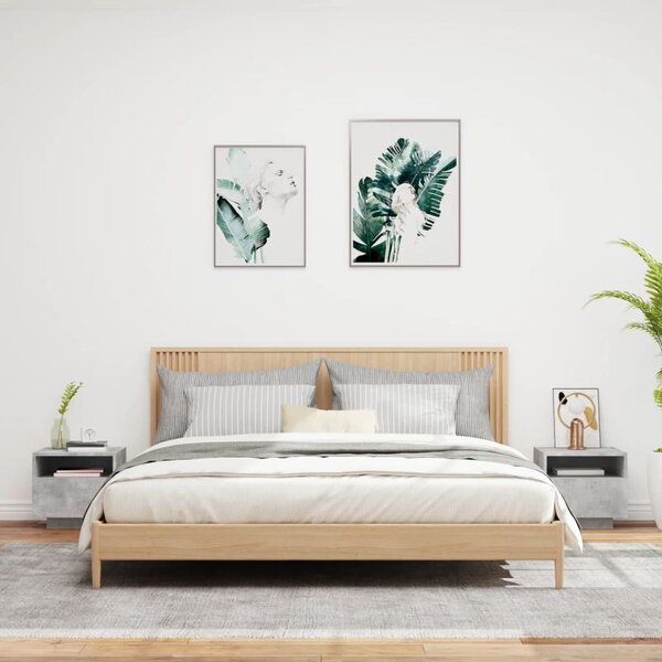 2 db betonszürke éjjeliszekrény LED-világítással 40x39x37 cm